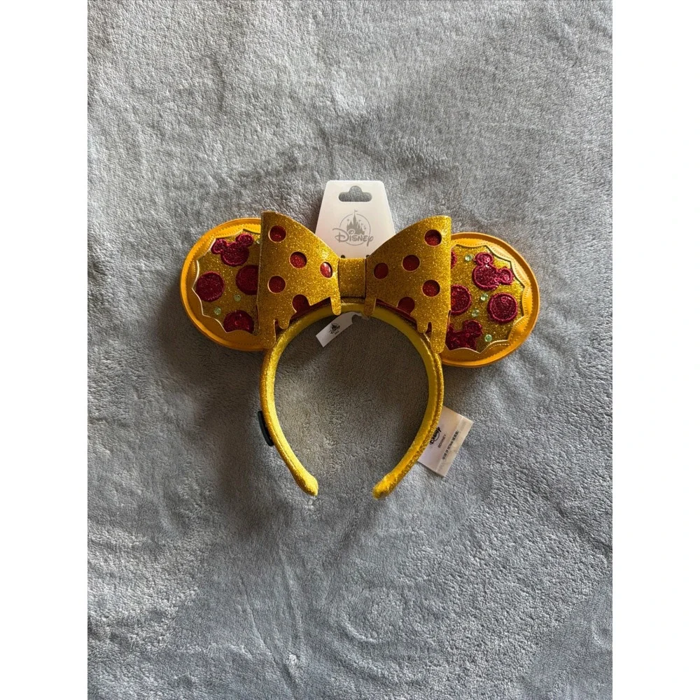 Disney Parks Pizza Minnie Mouse Ear Headband Glitter Pepperoni Pizza NWT - E536